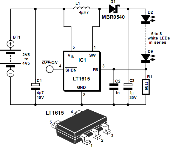 Step-Up Booster Powers Eight White LEDs
