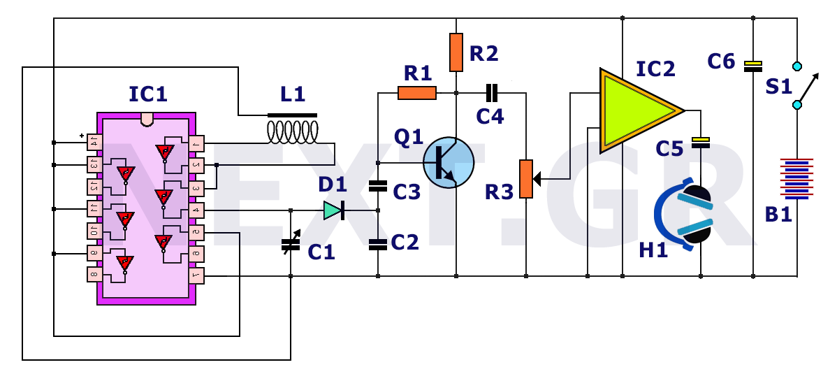 Simple deep searching metal detector circuit