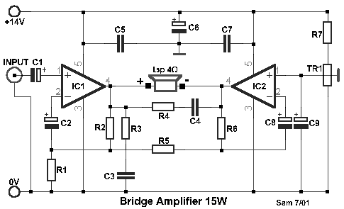 Tda2030a bridge amplifier schematic