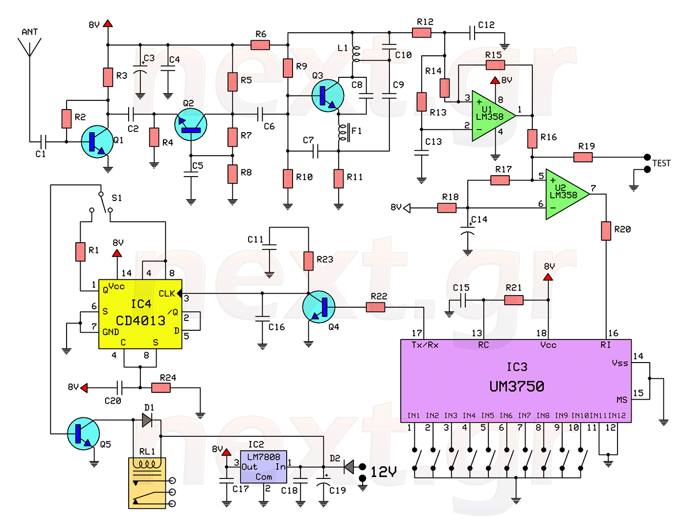 RF Remote Control Switch Rx-Tx circuits
