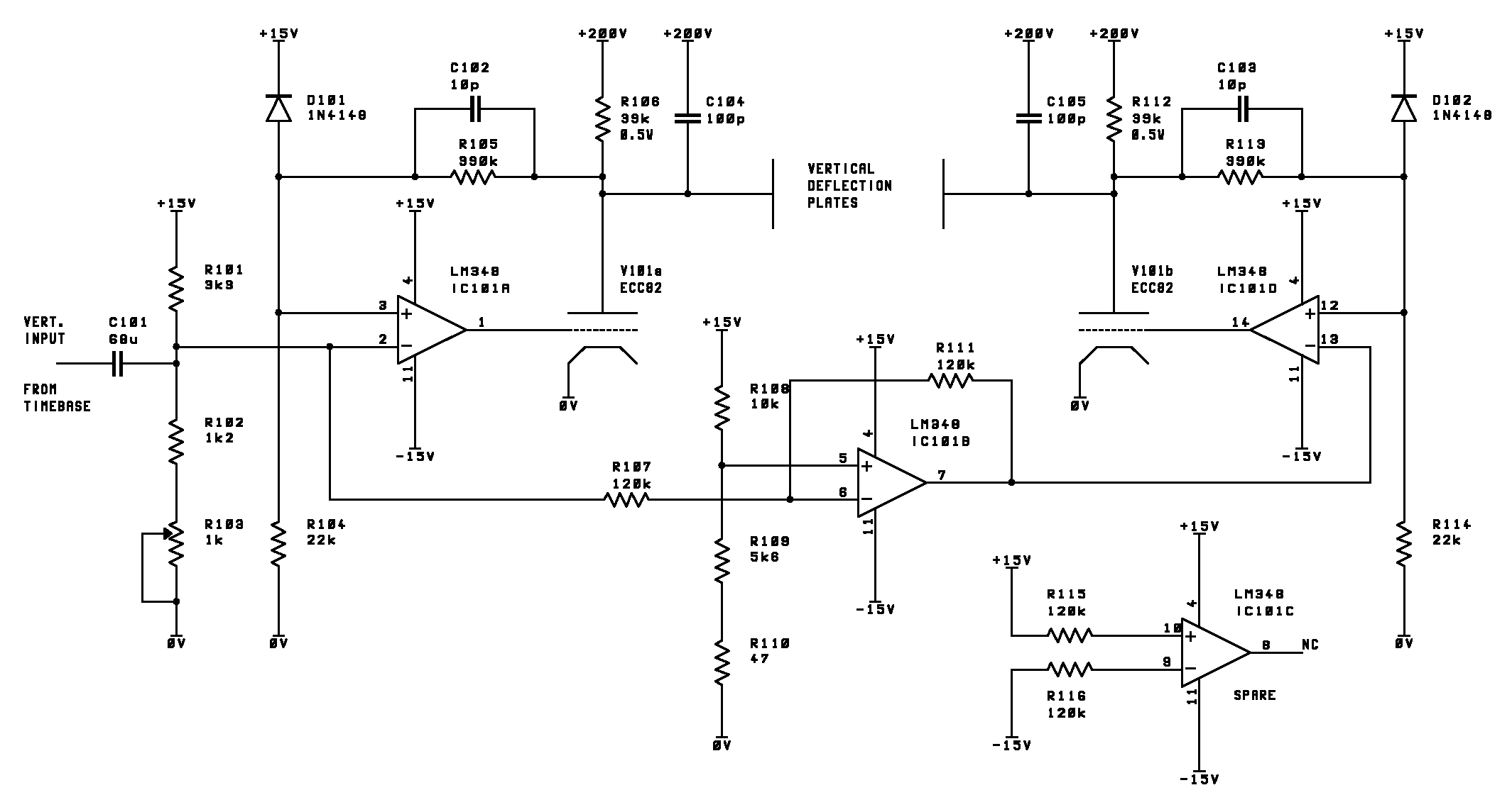 High voltage amplifier schematic using discrete